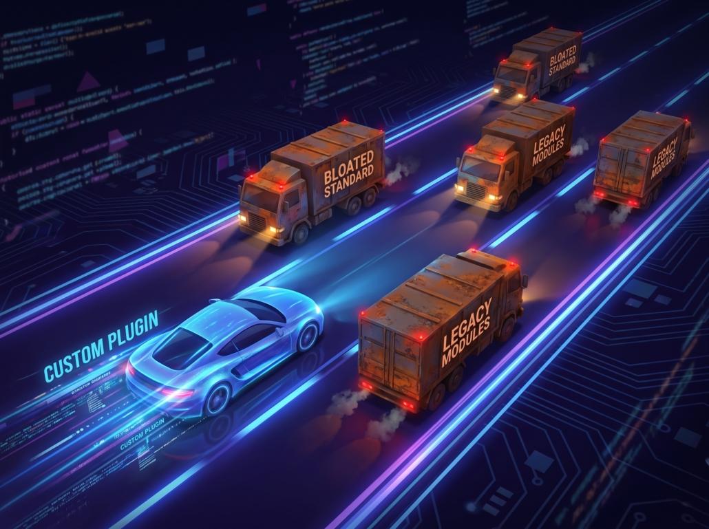 Speed Up Your WordPress: Why 1 Custom Plugin Beats 5 Bloated Ones 1 Modern sports car overtaking trucks 202608221752