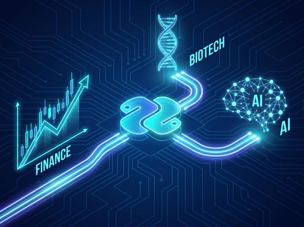 Beyond the Hype: Why Python is the Absolute King of Data, Finance, and Medicine 1 Python logo connected to technology 202608221800